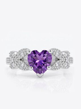 Amethyst Heart and Butterfly ring, size, 925 Sterling Silver Charmed Aroma